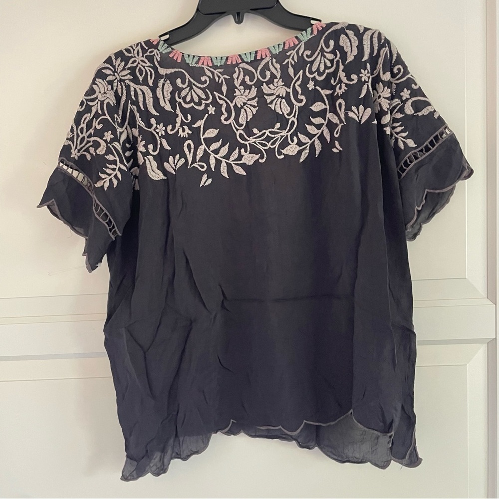 Johnny Was Jenn black embroidered floral top Jen 37940 - Picture 4 of 8